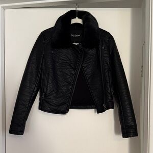 Black Orchid Women's Leather Jacket with Fur Collar
